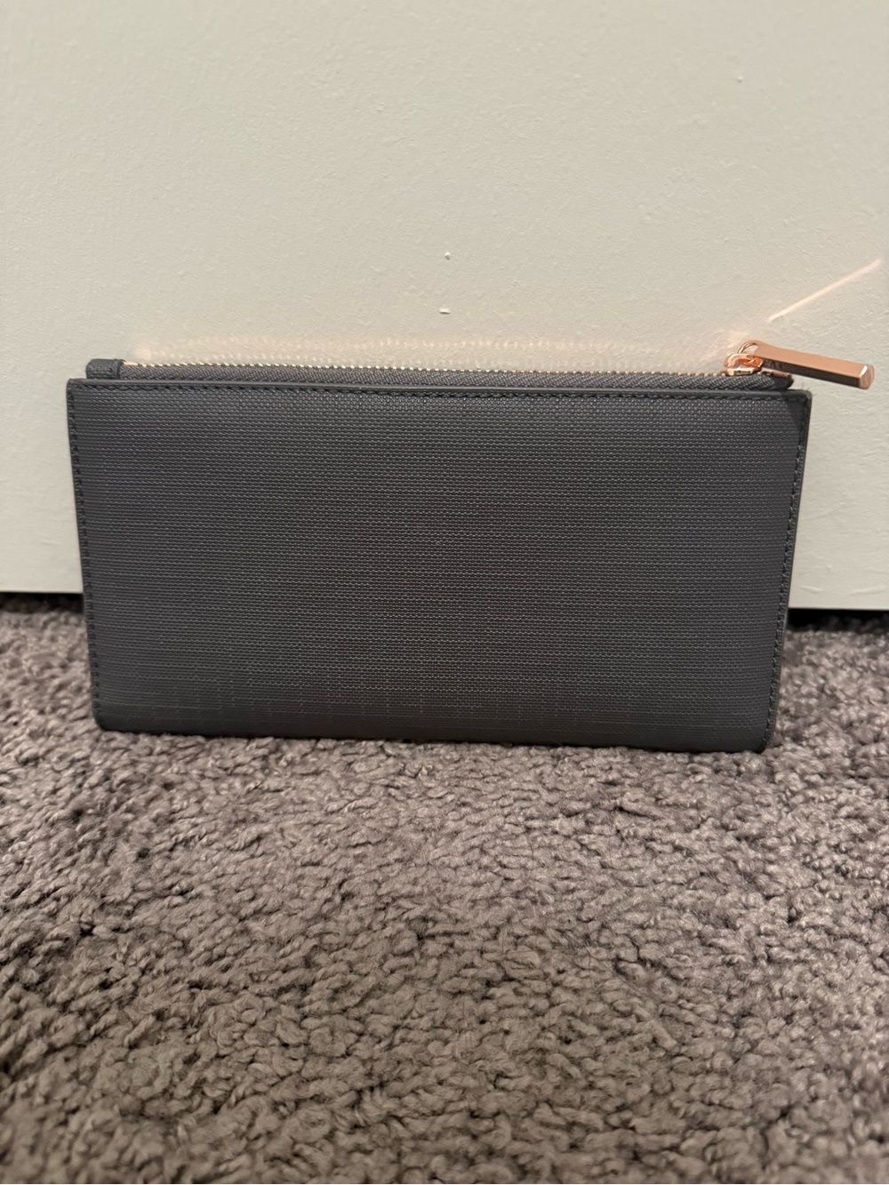 Dagne Dover Slim Wallet in Charcoal with Rose Gold Logo
